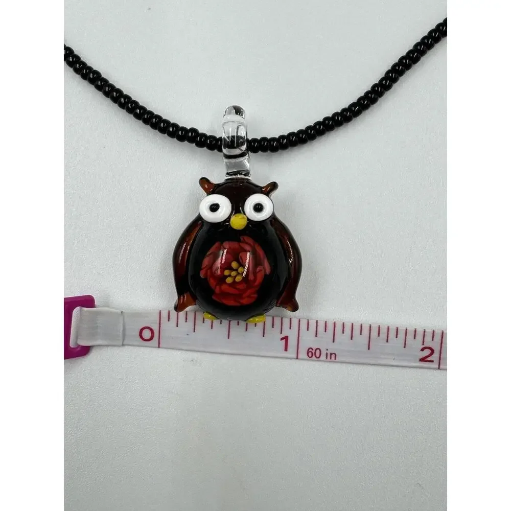 Artisan Handmade Lampwork Art Glass Flower Owl Pendant Beaded Necklace 16 - 19